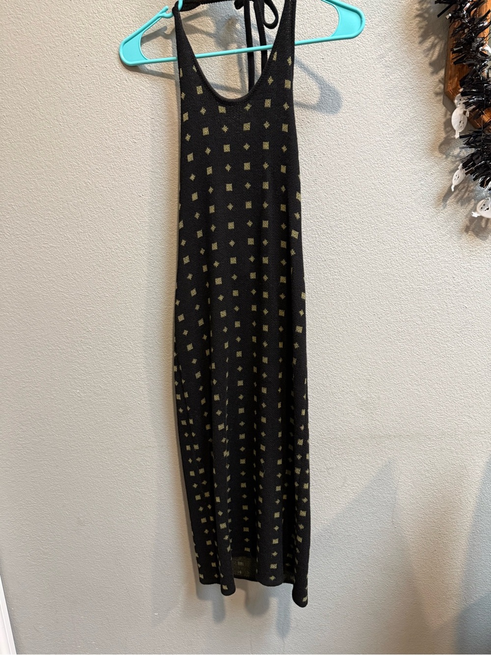 Callahan Black Halter Maxi Dress with Gold Square Print